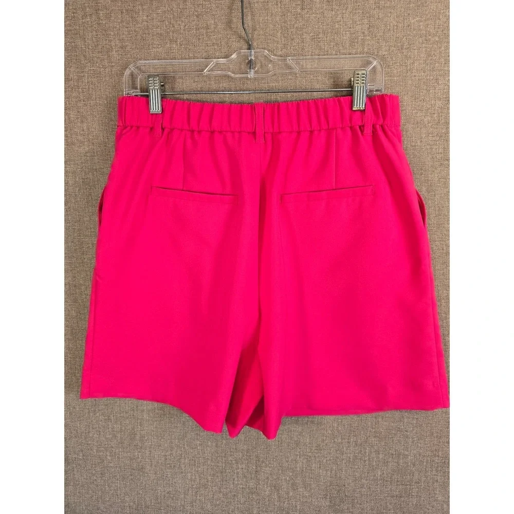 Love Tree Hot Pink Pleated High Waist Shorts Womens Large 6892PH Elastic Back